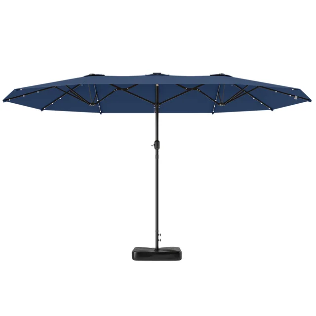 Garden Parasol 14.4ft Double Sided Sun Umbrella With Base, Patio Parasol With LED Solar Lights, Navy Blue Navy Blue - Shop at LoveMi