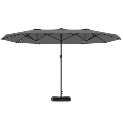 Garden Parasol 14.4ft Double Sided Sun Umbrella With Base, Patio Parasol With LED Solar Lights, Gray Gray - Shop at LoveMi