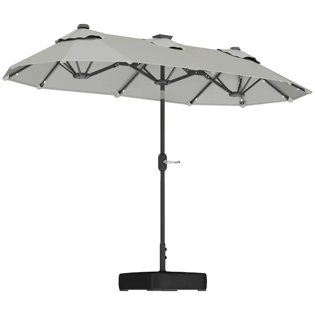 Double sided Outdoor Patio Umbrella With Solar Lights And Base, Dining Table Umbrella Push Button Tilt, Gray Gray - Shop at LoveMi