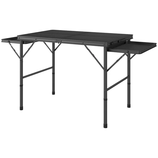 Folding Camping Table, 4.5ft Portable Table With 2 Wing Panels, Height Adjustable Metal Picnic Table Black - Shop at LoveMi