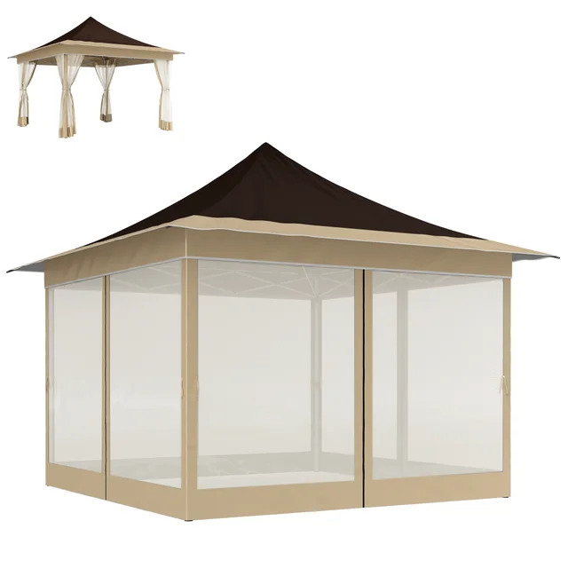 12 X 12 Ft. Canopy Tent With Mesh Netting, Up Tent With Carry Bag For Garden, Patio, Brown Brown - Shop at LoveMi