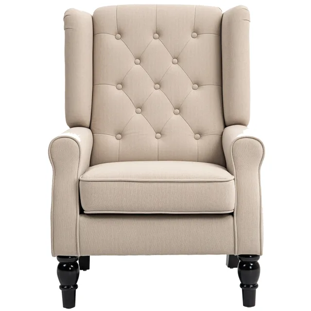 Wingback Accent Chair For Living Room, Button Tufted Lounge Chair With Round Armrests And Wood Legs, Beige Beige - Shop at LoveMi