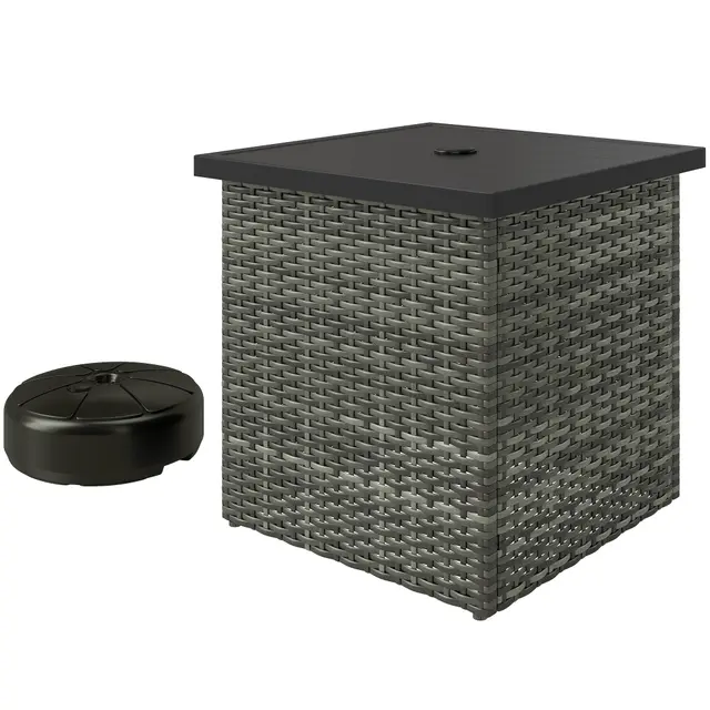 Wicker Side Table With 1.5 Umbrella Hole, Square Outdoor End Table With UV Resistant Frame, Storage Space, Mixed Gray Gray - Shop at LoveMi