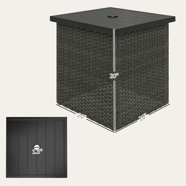 Wicker Side Table With 1.5 Umbrella Hole, Square Outdoor End Table With UV Resistant Frame, Storage Space, Mixed Brown Brown - Shop at LoveMi