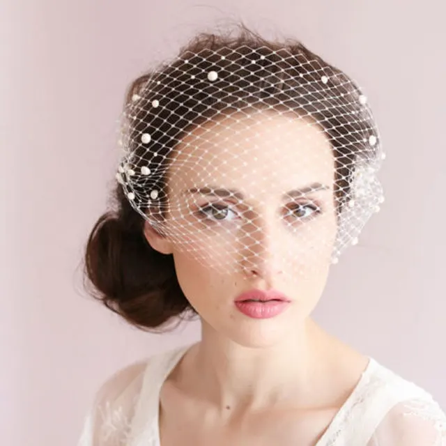Bridal Veil Pearl Large Hole Mesh Hair Comb Short Veil Wedding Hair Accessories White - Shop at LoveMi