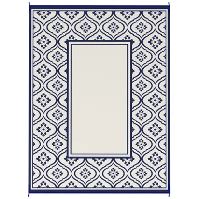 Reversible Outdoor Rug, Waterproof Plastic Straw With Carry Bag, 9 X 12, Blue White Gourd Border Blue - Shop at LoveMi