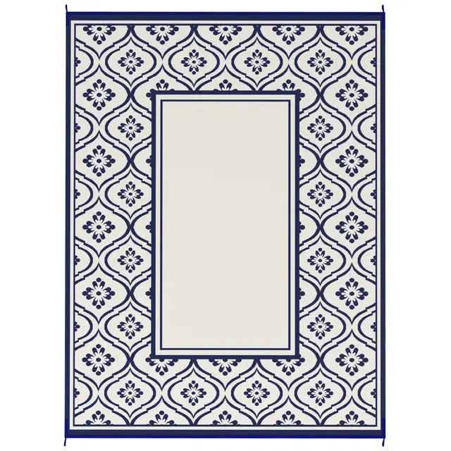 Reversible Outdoor Rug, Waterproof Plastic Straw With Carry Bag, 9 X 12, Blue White Gourd Border Blue - Shop at LoveMi