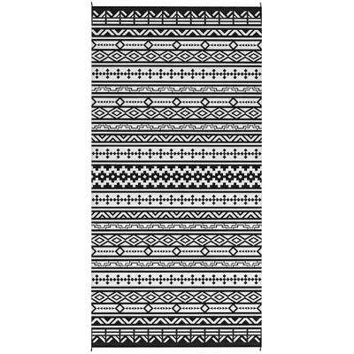 Reversible Outdoor Rug, Waterproof Plastic Straw With Carry Bag, 9 X 18, Black White Geometric Wall Black - Shop at LoveMi