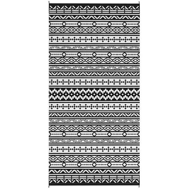 Reversible Outdoor Rug, Waterproof Plastic Straw With Carry Bag, 9 X 18, Black White Geometric Wall Black - Shop at LoveMi