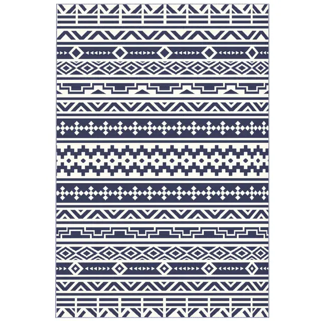 Reversible Outdoor Rug, Waterproof Plastic Straw With Carry Bag, 6 X 9, Blue White Geometric Blue - Shop at LoveMi