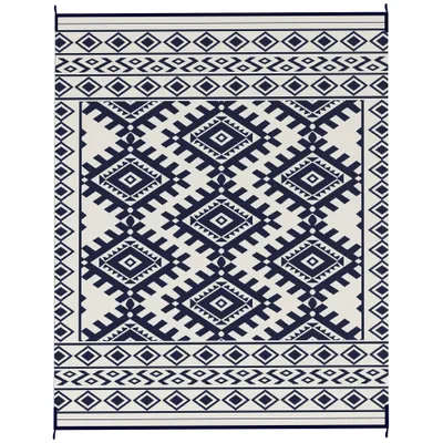 Reversible Outdoor Rug, Waterproof Plastic Straw With Carry Bag, 8 X 10, Blue White Rhombus Border Blue - Shop at LoveMi