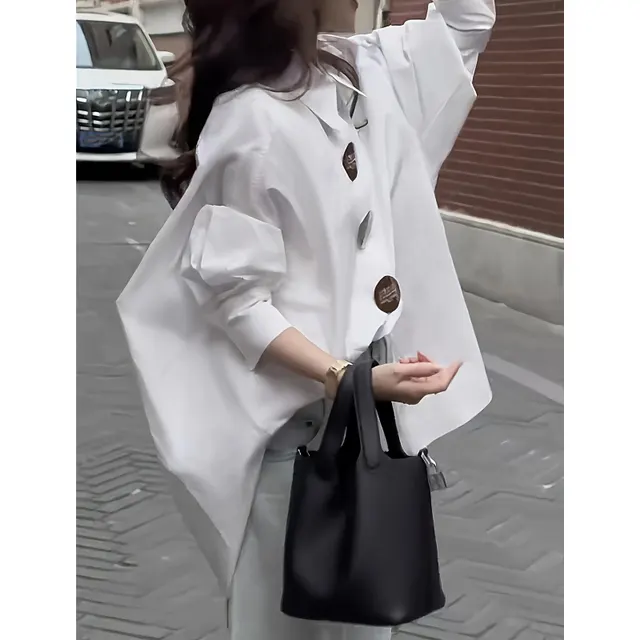 Women's Long Sleeve Button Down Shirt Oversized Loose Fit Business Blouse Trendy Fall Casual Work Top White - Shop at LoveMi