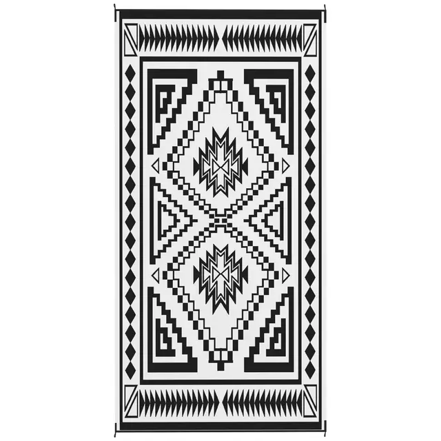 Reversible Outdoor Rug, Waterproof Plastic Straw With Carry Bag, 9 X 18, Black & White Square Patchwork Black - Shop at LoveMi