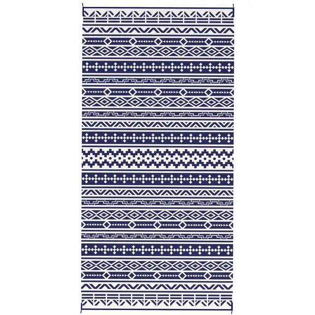 Reversible Outdoor Rug, Waterproof Plastic Straw With Carry Bag, 9 X 18, Blue & White Geometric Wall Blue - Shop at LoveMi