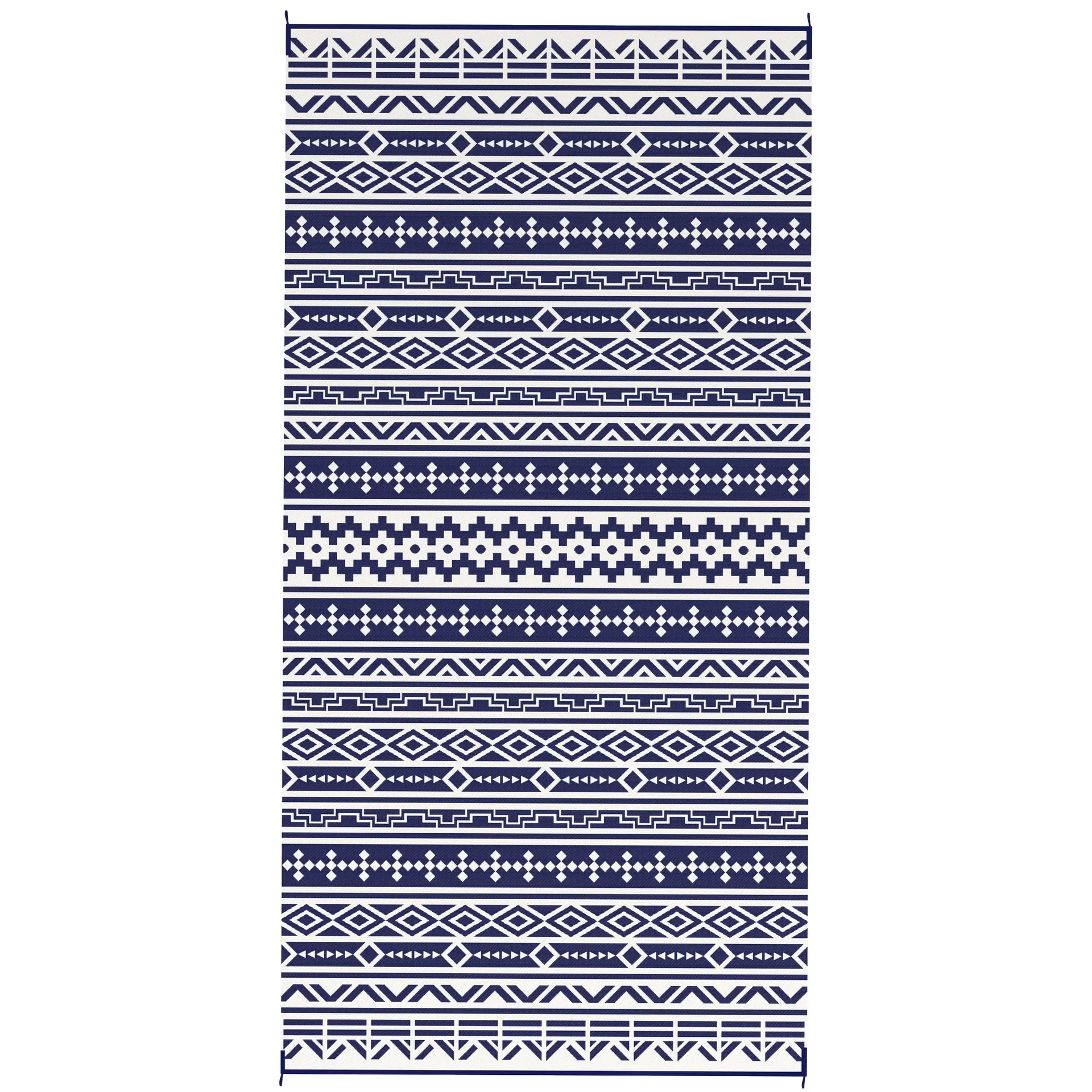 Reversible Outdoor Rug, Waterproof Plastic Straw With Carry Bag, 9 X 18, Blue & White Geometric Wall - Blue