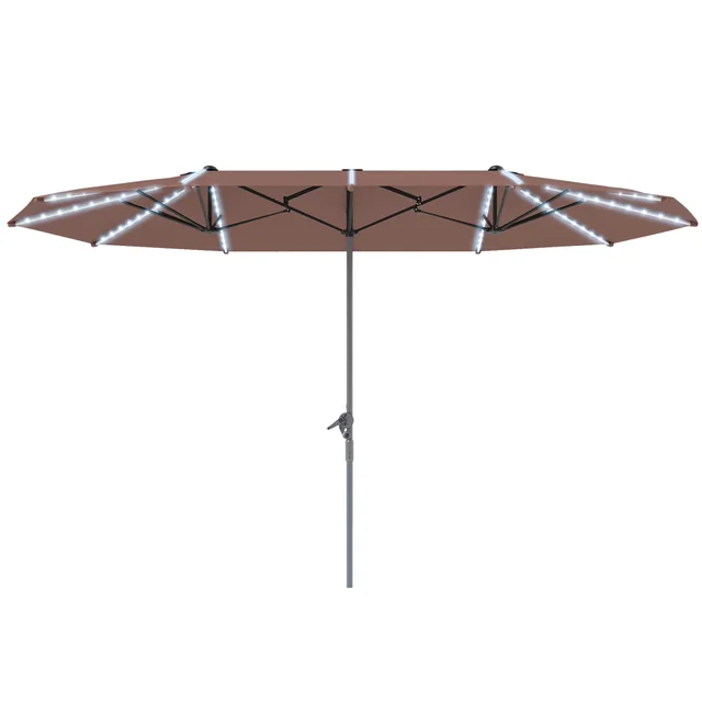 15ft Double Sided Outdoor Umbrella With Solar Lights, Extra Large Aluminum Patio Umbrella With Crank, Tan Tan - Shop at LoveMi