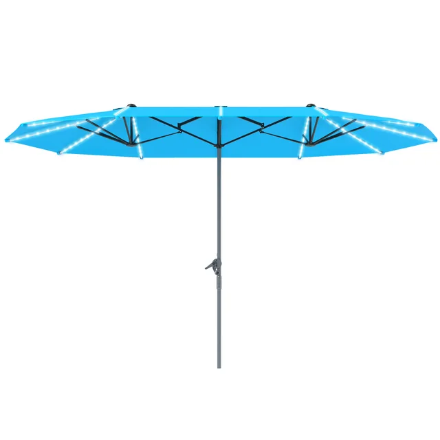 15ft Double Sided Outdoor Umbrella With Solar Lights, Extra Large Aluminum Patio Umbrella With Crank, Blue Blue - Shop at LoveMi