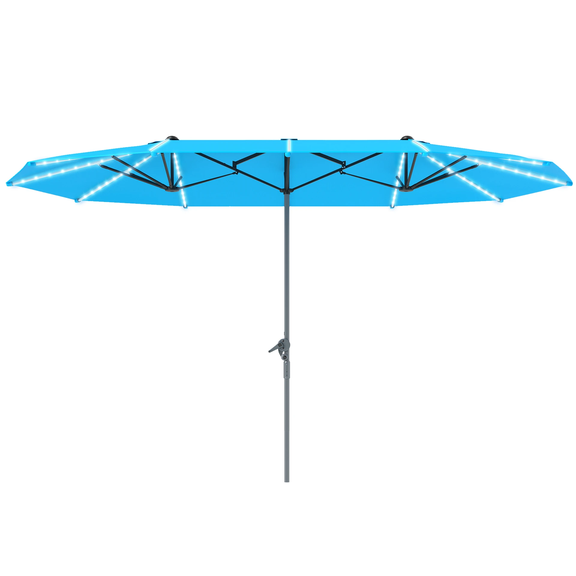 15ft Double-Sided Outdoor Umbrella With Solar Lights, Extra Large Aluminum Patio Umbrella With Crank, Blue - Blue