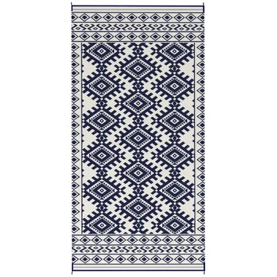 Reversible Outdoor Rug, Waterproof Plastic Straw With Carry Bag, 9 X 18, Blue & White Rhombus Border Blue - Shop at LoveMi