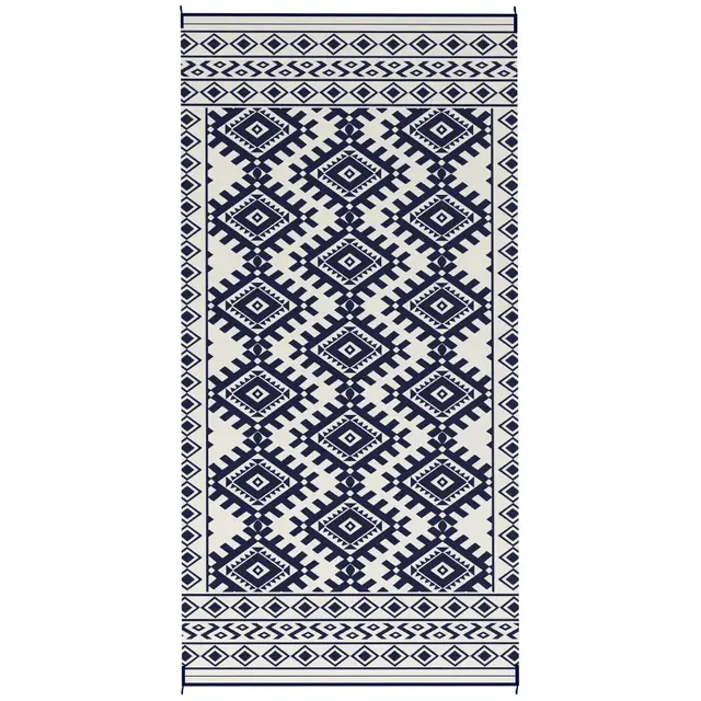 Reversible Outdoor Rug, Waterproof Plastic Straw With Carry Bag, 9 X 18, Blue & White Rhombus Border Blue - Shop at LoveMi
