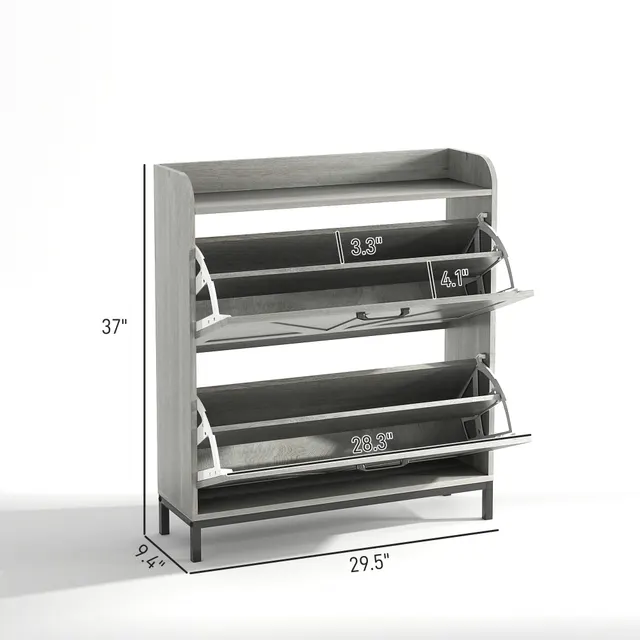 Shoe Cabinet Organizer With 2 Flip Drawers, Legs, Narrow Shoe Storage Cabinet For Entryway, Hallway, Light Gray Gray - Shop at LoveMi