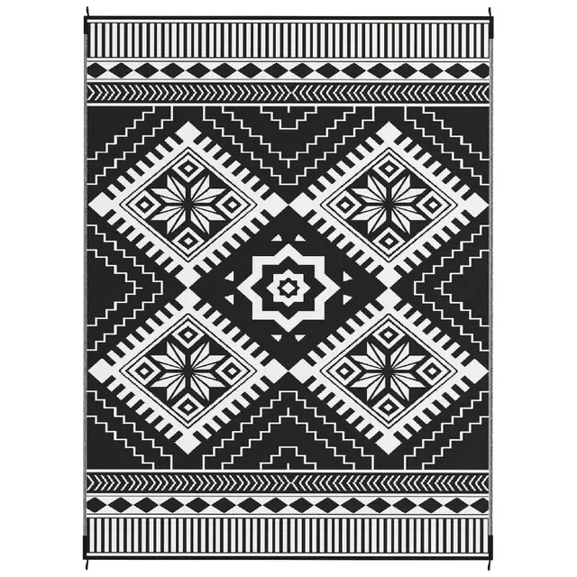 Reversible Outdoor Rug, Waterproof Plastic Straw With Carry Bag, 9 X 12, White & Black Toothed Rhombus White - Shop at LoveMi