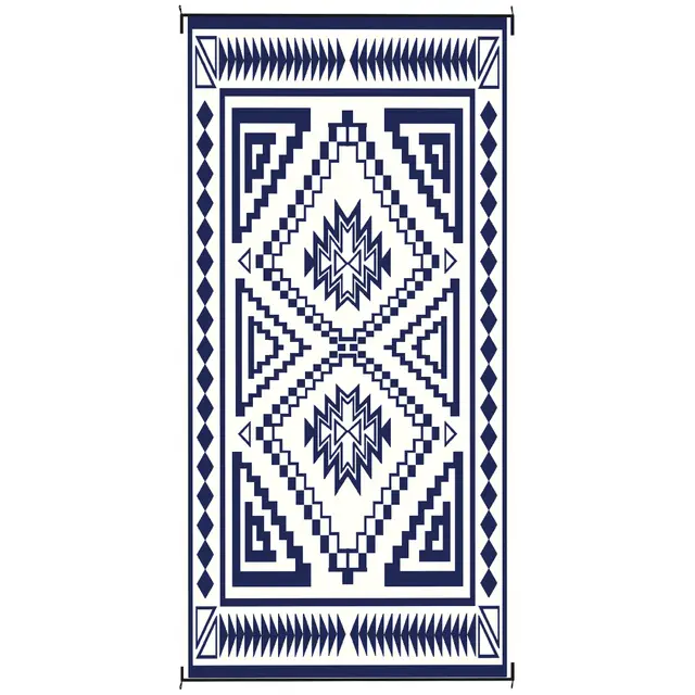 Reversible Outdoor Rug, Waterproof Plastic Straw With Carry Bag, 9 X 18, Blue & White Square Patchwork Blue - Shop at LoveMi
