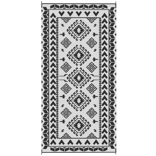 Reversible Outdoor Rug, Waterproof Plastic Straw With Carry Bag, 9 X 18, Black & White Rhombus Patchwork Black - Shop at LoveMi
