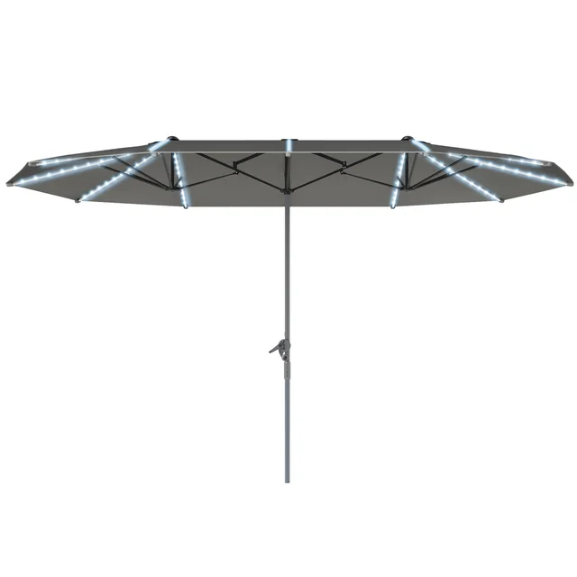 15ft Double Sided Outdoor Umbrella With Solar Lights, Extra Large Aluminum Patio Umbrella With Crank, Dark Gray Gray - Shop at LoveMi