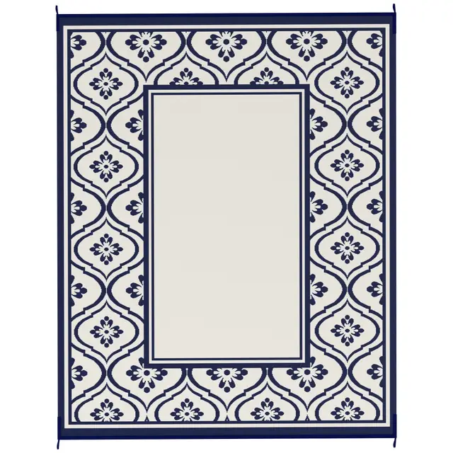 Reversible Outdoor Rug, Waterproof Plastic Straw With Carry Bag, 8 X 10, Blue & White Gourd Border Blue - Shop at LoveMi