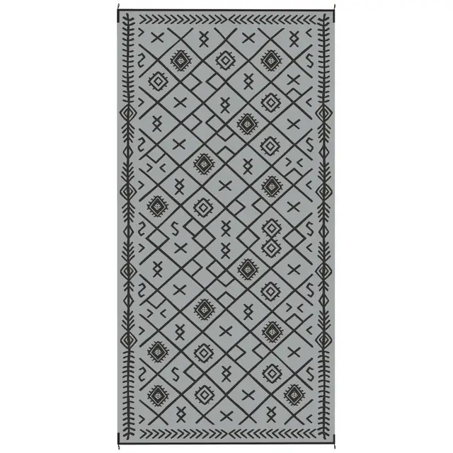 Reversible Outdoor Rug, Waterproof Plastic Straw With Carry Bag, 9 X 18, Black & Gray Rhombus Gray - Shop at LoveMi