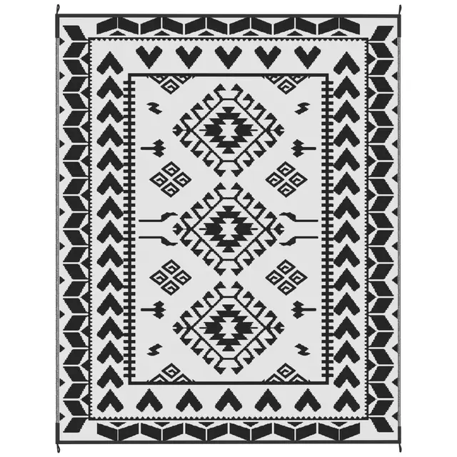 Reversible Outdoor Rug, Waterproof Plastic Straw With Carry Bag, 8 X 10, Black & White Rhombus Patchwork Black - Shop at LoveMi