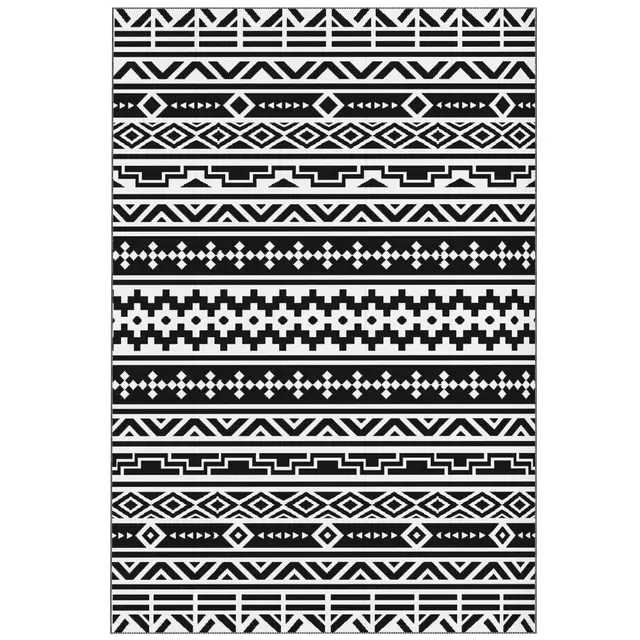 Reversible Outdoor Rug, Waterproof Plastic Straw With Carry Bag, 6 X 9, Black & White Geometric Wall Black - Shop at LoveMi