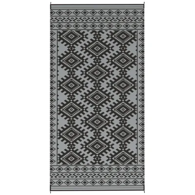 Reversible Outdoor Rug, Waterproof Plastic Straw With Carry Bag, 9 X 18, Black & Gray Rhombus Border Gray - Shop at LoveMi