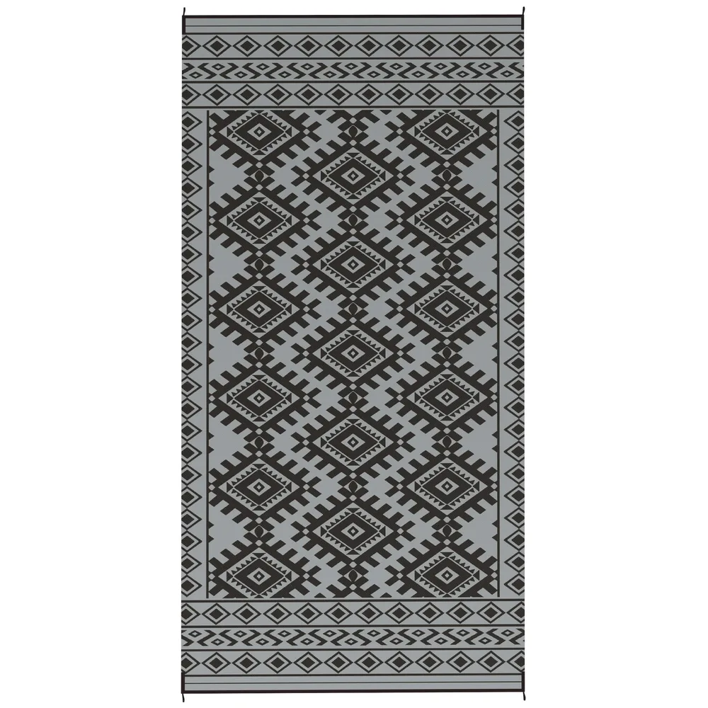 Reversible Outdoor Rug, Waterproof Plastic Straw With Carry Bag, 9 X 18, Black & Gray Rhombus Border Gray - Shop at LoveMi