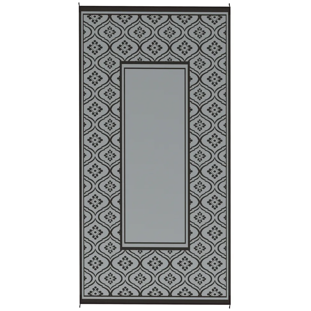 Reversible Outdoor Rug, Waterproof Plastic Straw With Carry Bag, 9 X 18, Black & Gray Gourd Border Gray - Shop at LoveMi