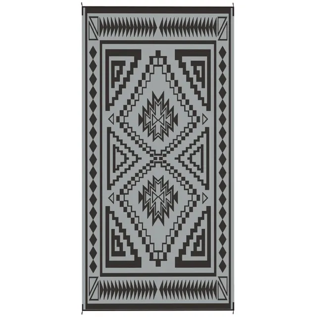 Reversible Outdoor Rug, Waterproof Plastic Straw With Carry Bag, 9 X 18, Black & Gray Square Patchwork Black - Shop at LoveMi