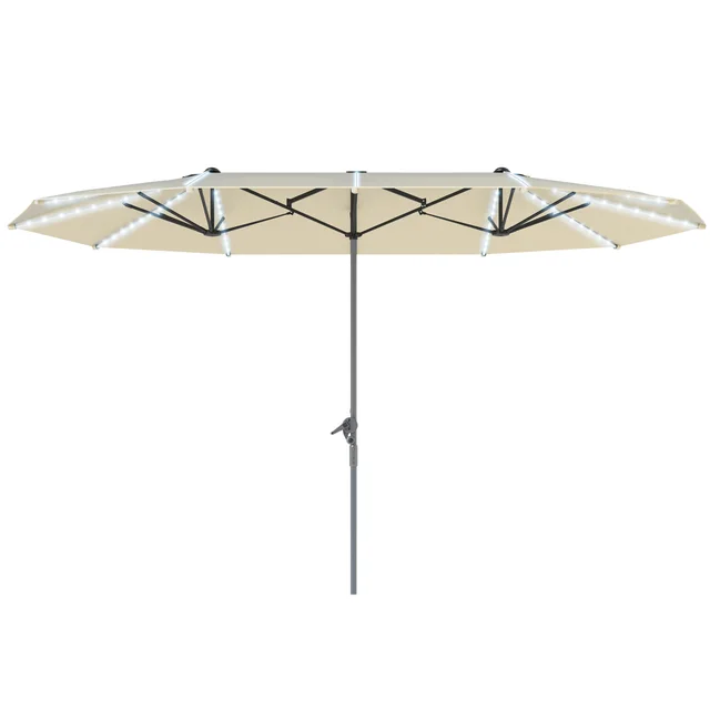 15ft Double Sided Outdoor Umbrella With Solar Lights, Extra Large Aluminum Patio Umbrella With Crank, Cream White White - Shop at LoveMi