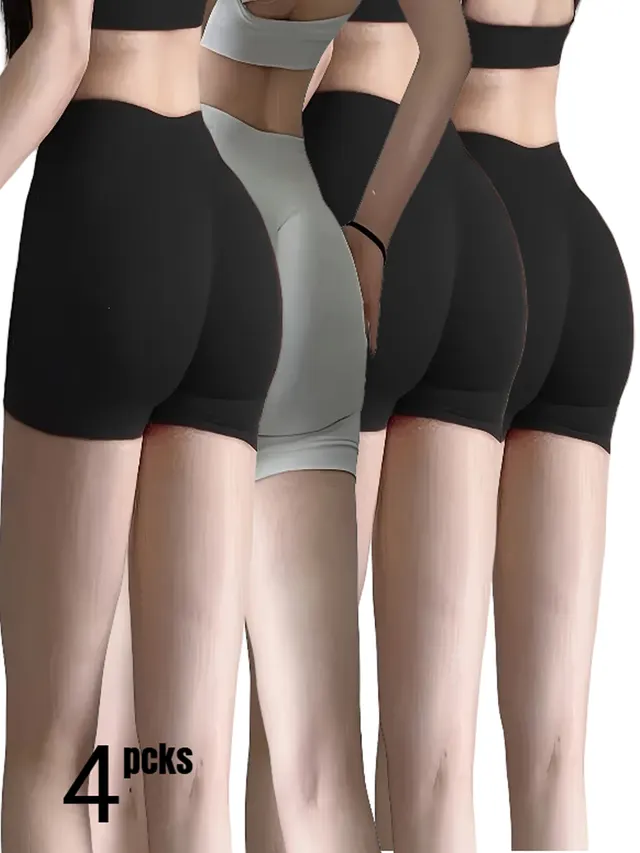 4 Pack Workout Yoga Shorts High Waiste Booty Lifting Gym & Running 3Black White - Shop at LoveMi