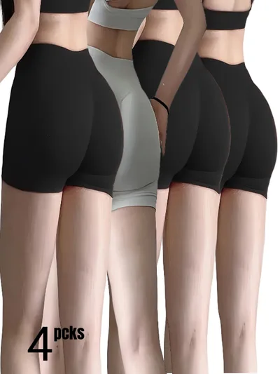 4 Pack Workout Yoga Shorts High Waiste Booty Lifting Gym & Running Black - Shop at LoveMi