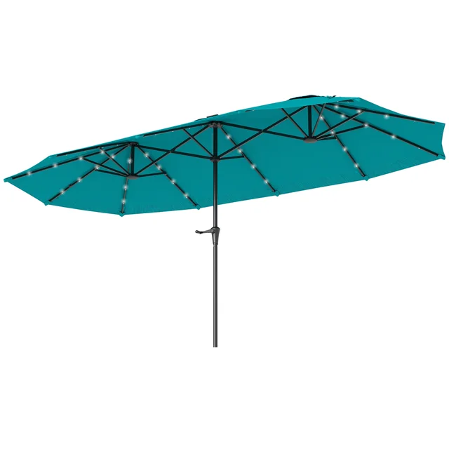 13ft Double Sided Market Umbrella, Large Patio Umbrella With Solar Lights, Crank Handle For Garden, Pool, Yard, Blue Blue - Shop at LoveMi