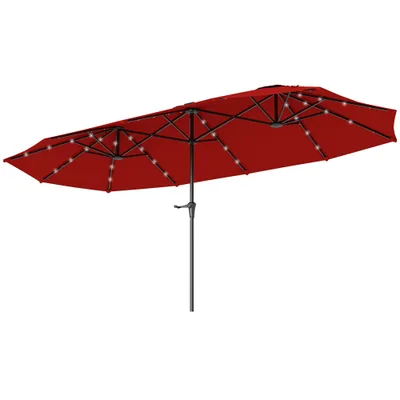 13ft Double Sided Market Umbrella, Large Patio Umbrella With Solar Lights, Crank Handle For Garden, Pool, Yard, Wine Red Red - Shop at LoveMi