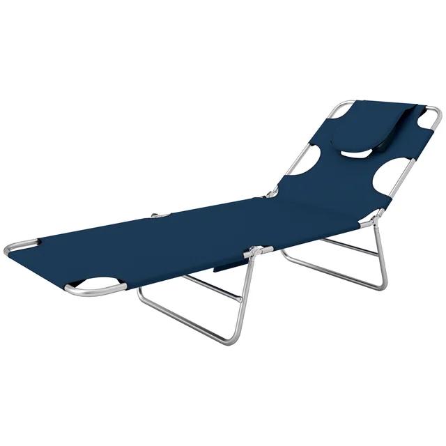 Folding Outdoor Chaise Lounge Sun Tanning Chair With Face Cavity, Pillow, 5 level Adjustable For Beach, Pool, Dark Blue Blue - Shop at LoveMi