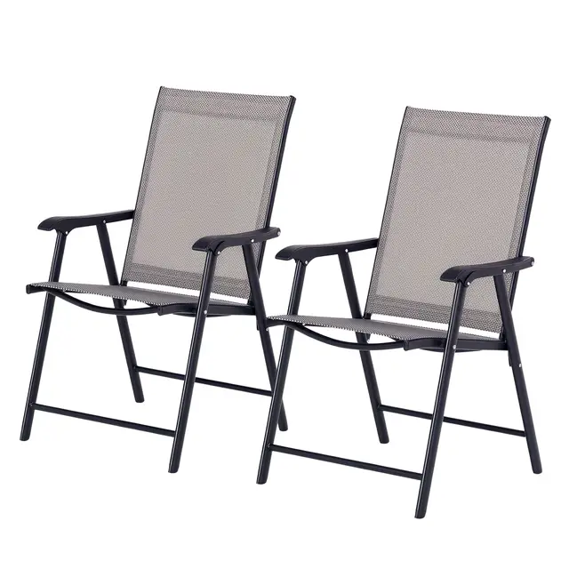 2 piece Patio Folding Chairs, Set With A Simple & Breathable Mesh, Dining Chair With Armrests, For Garden Yard, Camping Black - Shop at LoveMi