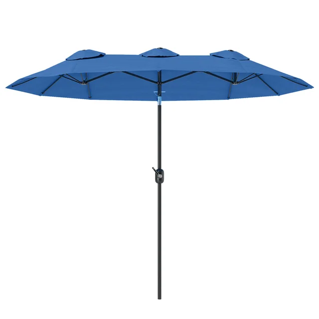 Double sided Patio Umbrella, 9.5 Outdoor Umbrella With Push Button Tilt And Crank, 3 Air Vents And 12 Ribs, Navy Blue Navy Blue - Shop at LoveMi