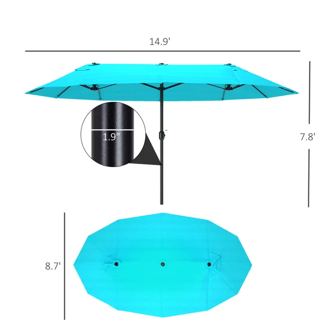 Patio Umbrella 15ft Double Sided Outdoor Market Extra Large Umbrella With Crank Handle For Backyard, Light Blue Light Blue - Shop at LoveMi