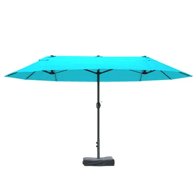Patio Umbrella, 15 Steel Rectangular Outdoor Double Sided Market Umbrella With Base, Sun Protection & Easy Crank, Blue Blue - Shop at LoveMi