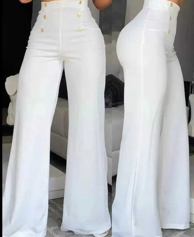 Fashionable Slim Fit Double breasted Flared Trousers With Slight Stretch White - Shop at LoveMi