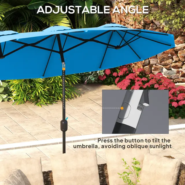 Double sided Patio Umbrella, 9.5 Outdoor Umbrella With Push Button Tilt And Crank, 3 Air Vents And 12 Ribs, Cyan Blue Cyan Blue - Shop at LoveMi