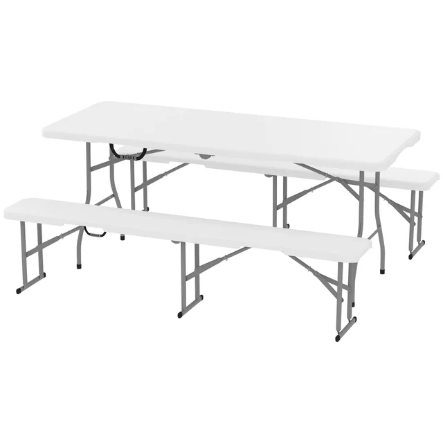 6FT Portable Camping Table And Chairs, Folding Picnic Table Bench Set With Carrying Handles For BBQ, Party, White White - Shop at LoveMi